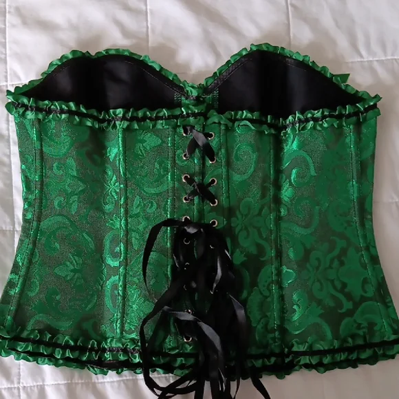 Green Brocade Corset Top - Picture 5 of 6